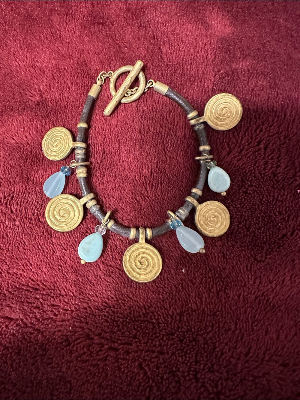 Lauren Ralph Lauren Gold Spiral Charm Bracelet with Pale Blue Drops